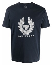 T-shirt à col rond imprimé bleu marine et blanc Belstaff
