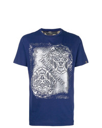 T-shirt à col rond imprimé bleu marine et blanc Billionaire