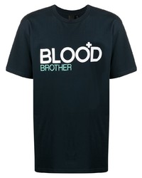 T-shirt à col rond imprimé bleu marine et blanc Blood Brother