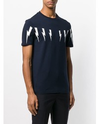 T-shirt à col rond imprimé bleu marine et blanc Neil Barrett