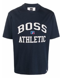 T-shirt à col rond imprimé bleu marine et blanc BOSS HUGO BOSS