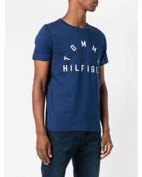 T-shirt à col rond imprimé bleu marine et blanc Tommy Hilfiger