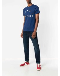 T-shirt à col rond imprimé bleu marine et blanc Tommy Hilfiger