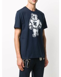 T-shirt à col rond imprimé bleu marine et blanc Hydrogen