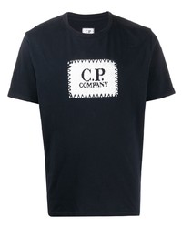 T-shirt à col rond imprimé bleu marine et blanc C.P. Company