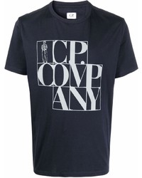 T-shirt à col rond imprimé bleu marine et blanc C.P. Company