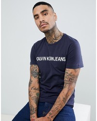 T-shirt à col rond imprimé bleu marine et blanc Calvin Klein Jeans