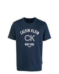 T-shirt à col rond imprimé bleu marine et blanc Calvin Klein