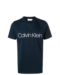 T-shirt à col rond imprimé bleu marine et blanc Calvin Klein