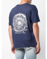 T-shirt à col rond imprimé bleu marine et blanc Adaptation