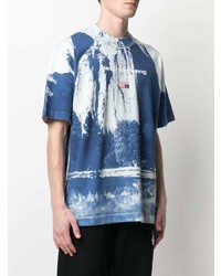 T-shirt à col rond imprimé bleu marine et blanc Alexander Wang