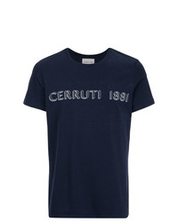 T-shirt à col rond imprimé bleu marine et blanc Cerruti 1881