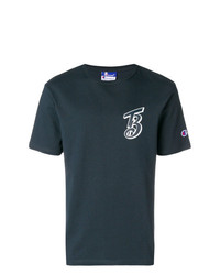 T-shirt à col rond imprimé bleu marine et blanc Champion
