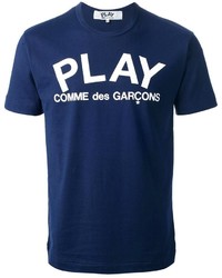 T-shirt à col rond imprimé bleu marine et blanc Comme des Garcons