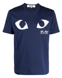 T-shirt à col rond imprimé bleu marine et blanc Comme Des Garcons Play