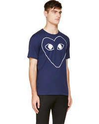 T-shirt à col rond imprimé bleu marine et blanc Comme des Garcons