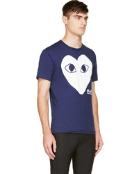 T-shirt à col rond imprimé bleu marine et blanc Comme des Garcons