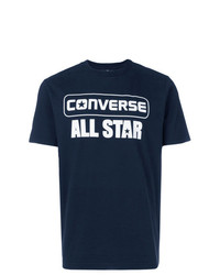 T-shirt à col rond imprimé bleu marine et blanc Converse