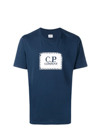 T-shirt à col rond imprimé bleu marine et blanc CP Company