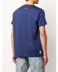 T-shirt à col rond imprimé bleu marine et blanc Stone Island Shadow Project