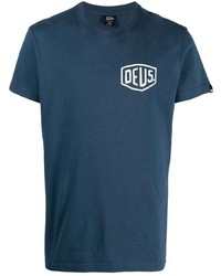 T-shirt à col rond imprimé bleu marine et blanc Deus Ex Machina