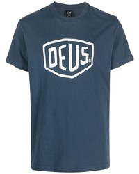 T-shirt à col rond imprimé bleu marine et blanc Deus Ex Machina