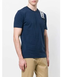 T-shirt à col rond imprimé bleu marine et blanc Dirk Bikkembergs