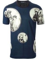 T-shirt à col rond imprimé bleu marine et blanc Dolce & Gabbana