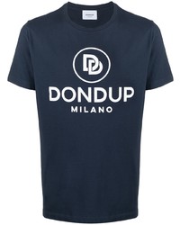 T-shirt à col rond imprimé bleu marine et blanc Dondup