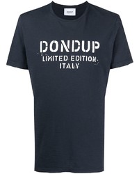T-shirt à col rond imprimé bleu marine et blanc Dondup