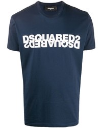 T-shirt à col rond imprimé bleu marine et blanc DSQUARED2