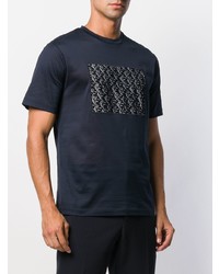 T-shirt à col rond imprimé bleu marine et blanc Giorgio Armani