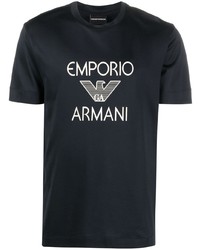 T-shirt à col rond imprimé bleu marine et blanc Emporio Armani