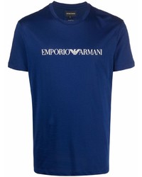 T-shirt à col rond imprimé bleu marine et blanc Emporio Armani