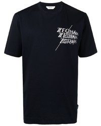 T-shirt à col rond imprimé bleu marine et blanc Ermenegildo Zegna