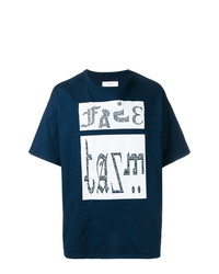 T-shirt à col rond imprimé bleu marine et blanc Facetasm