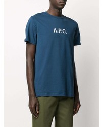 T-shirt à col rond imprimé bleu marine et blanc A.P.C.