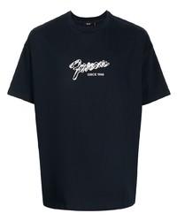 T-shirt à col rond imprimé bleu marine et blanc FIVE CM