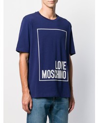 T-shirt à col rond imprimé bleu marine et blanc Love Moschino