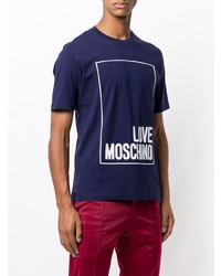 T-shirt à col rond imprimé bleu marine et blanc Love Moschino