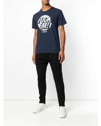 T-shirt à col rond imprimé bleu marine et blanc Neighborhood