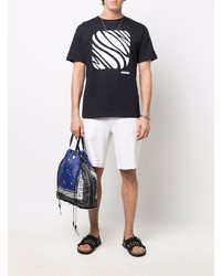 T-shirt à col rond imprimé bleu marine et blanc Missoni