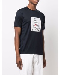 T-shirt à col rond imprimé bleu marine et blanc Emporio Armani