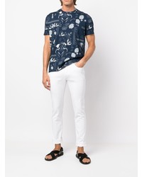 T-shirt à col rond imprimé bleu marine et blanc Etro