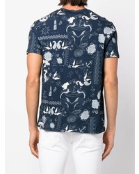 T-shirt à col rond imprimé bleu marine et blanc Etro