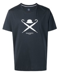 T-shirt à col rond imprimé bleu marine et blanc Hackett
