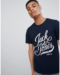 T-shirt à col rond imprimé bleu marine et blanc Jack & Jones