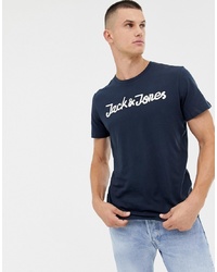 T-shirt à col rond imprimé bleu marine et blanc Jack & Jones