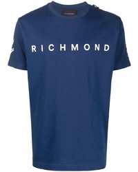 T-shirt à col rond imprimé bleu marine et blanc John Richmond