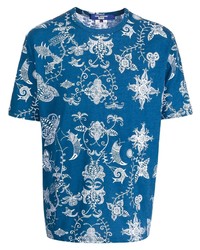 T-shirt à col rond imprimé bleu marine et blanc Junya Watanabe